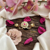 Vriksham Gold Look Alike Floral Dual Finger Ring-Red & White-G20077